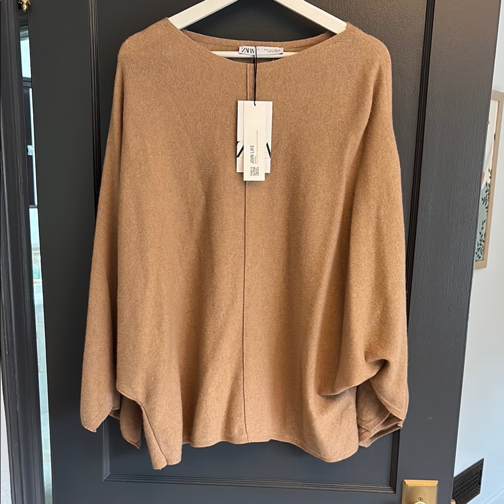 Zara Camel Knit Poncho